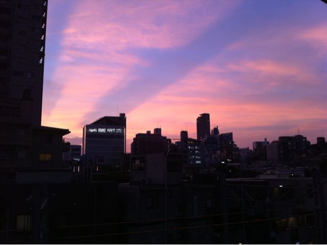 東京の空が、世界の終わりみたいなすごい色に染まってる