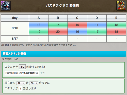 メタドラ・ゴルドラをはじめとしたゲリラダンジョンの時間割を調べられるサイト