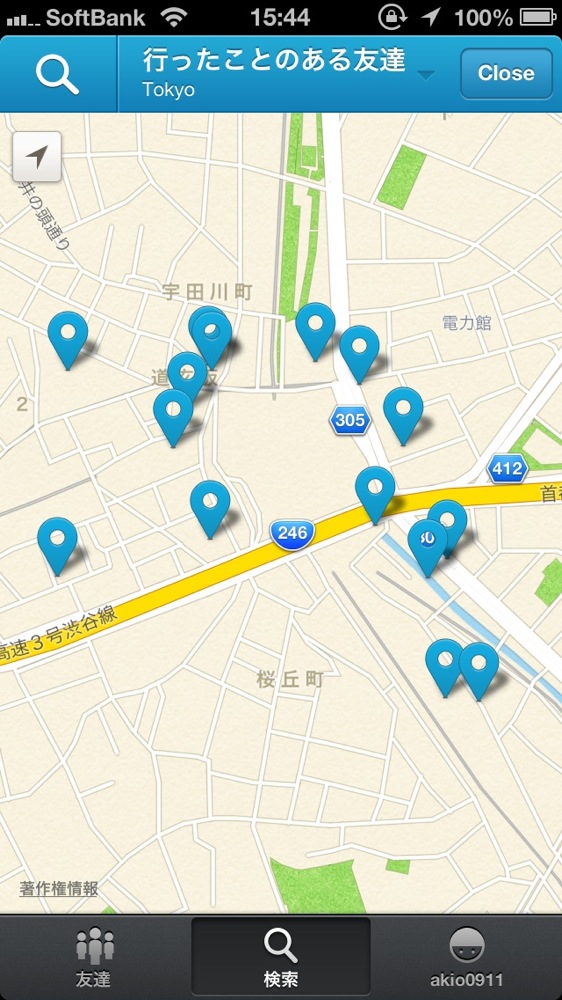 Foursquareの「行ったことのある友達」